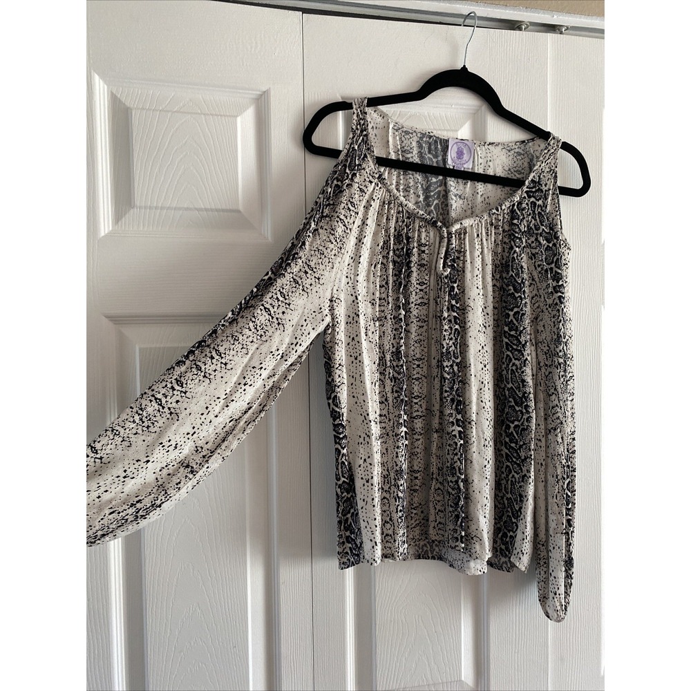 Muche Muchette Cold Shoulder Blouse Womens OS White Black Snakeskin Viscose OS